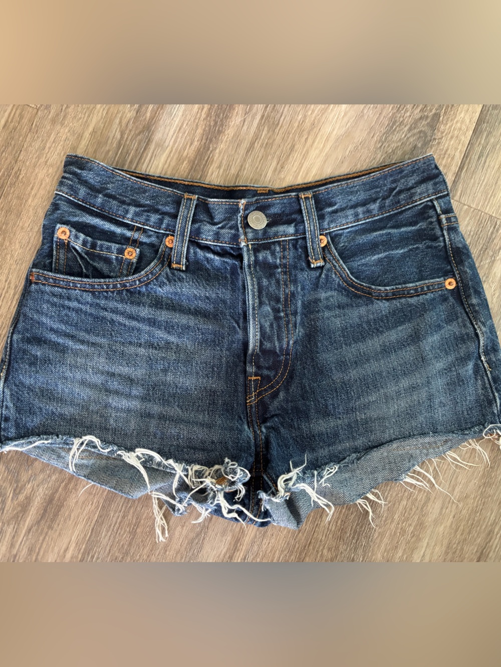 Women’s Dark Blue Denim Cutoff Shorts Levi’s Stratus Size 24